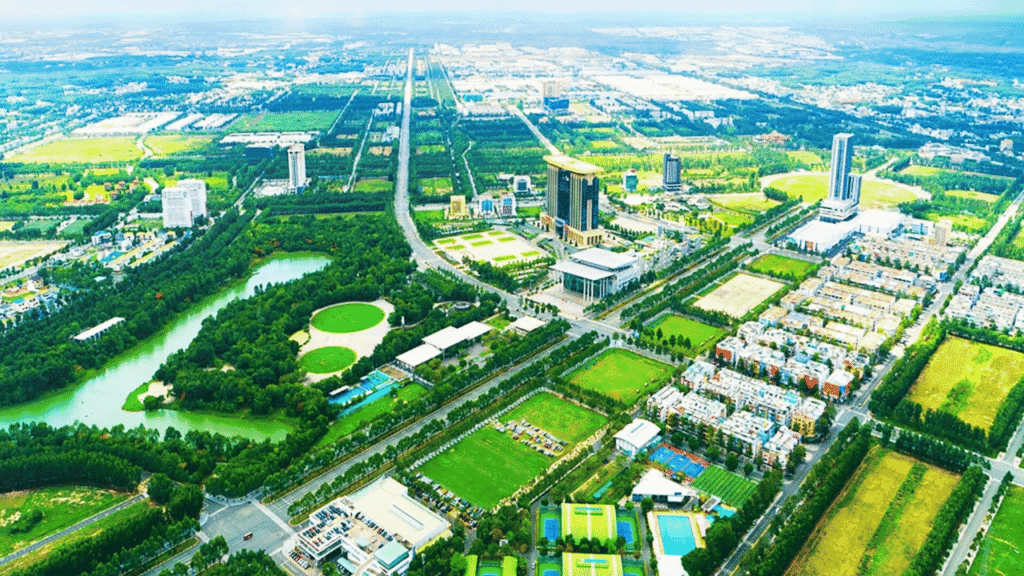 thành phố mới bình dương phát triển đô thị theo hướng đô thị xanh & bền vững .