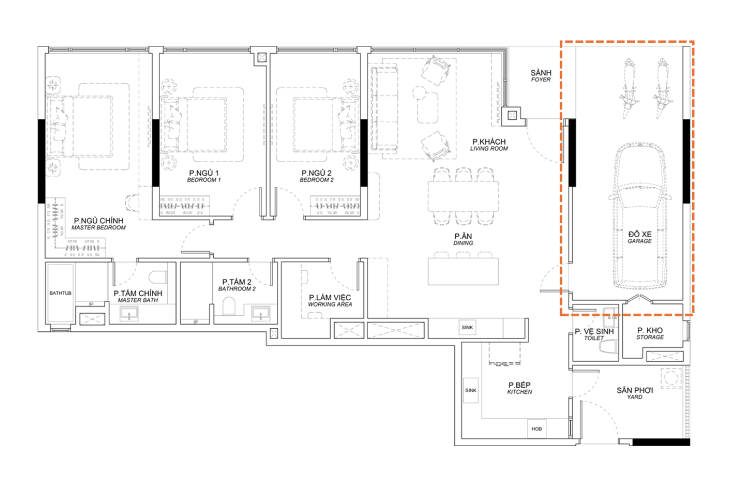 Mặt bằng căn 3PN phiên bản đặc biệt Orchard Collection