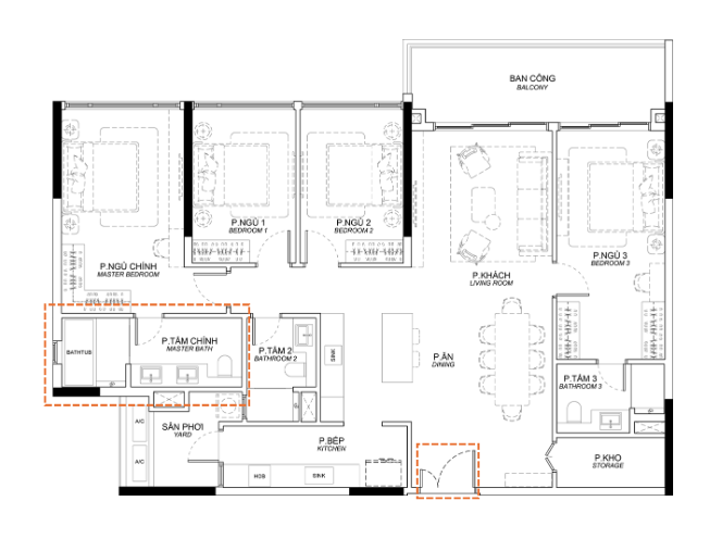 Mặt bằng căn 4 phòng ngủ Orchard Collection